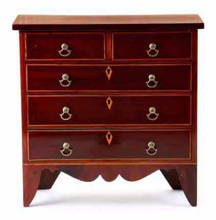 Appraisal: Federal style inlaid mahogany miniature chest of drawers late th