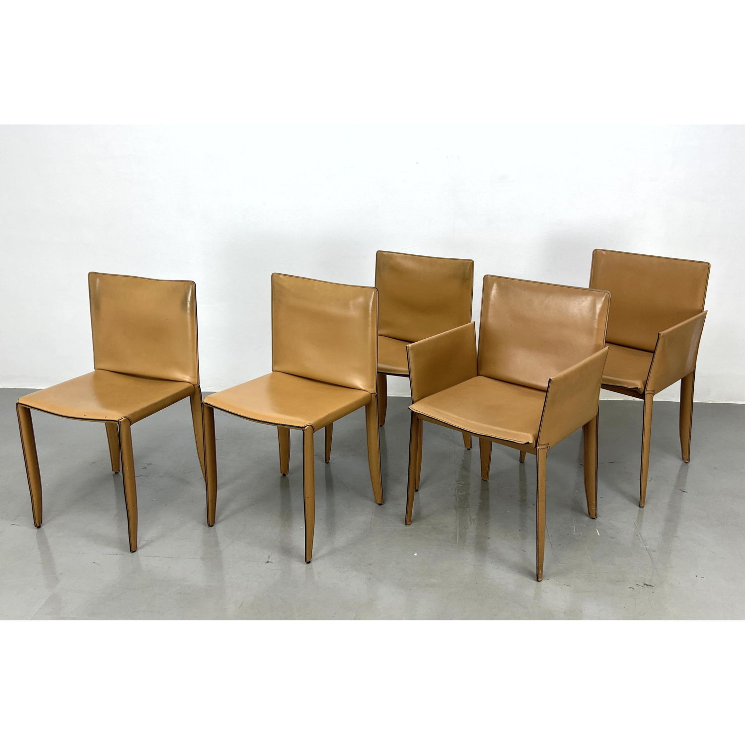 Appraisal: Set CATTELAN ITALIA Leather Bound Dining Chairs Mario Bellini style