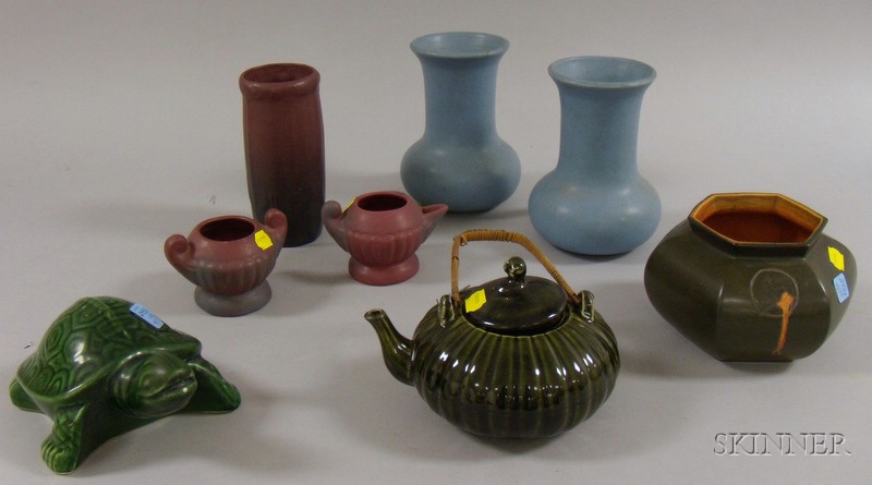 Appraisal: Eight Assorted Art Pottery Items a Van Briggle Persian Rose