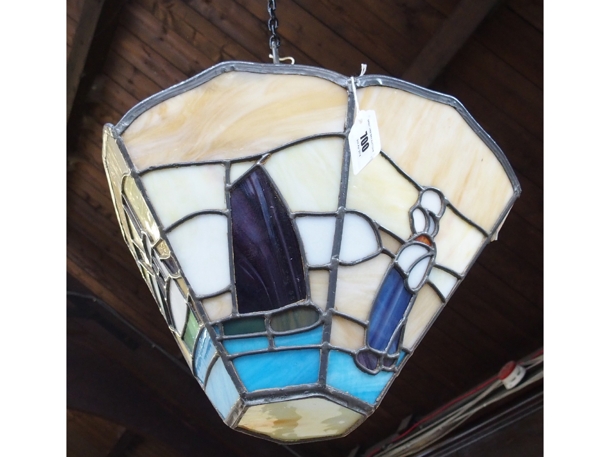 Appraisal: An Art Deco hexagonal stained and leaded glass light shade