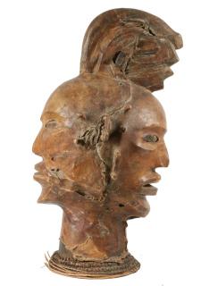 Appraisal: SCARCE AFRICAN HEADDRESS Ekoi Ejagham Headpiece Leather-covered Basket Cap Janus