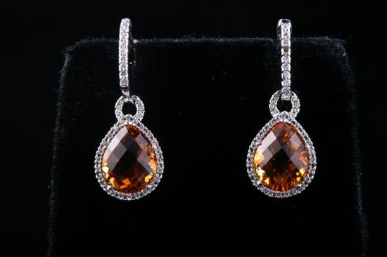 Appraisal: PAIR K WHITE GOLD CITRINE AND DIAMOND DROP EARRINGS Each