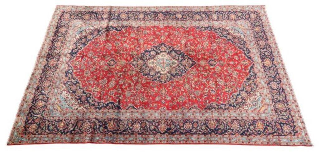 Appraisal: Hand-tied Persian Kashan rug approx ' l ' w Please