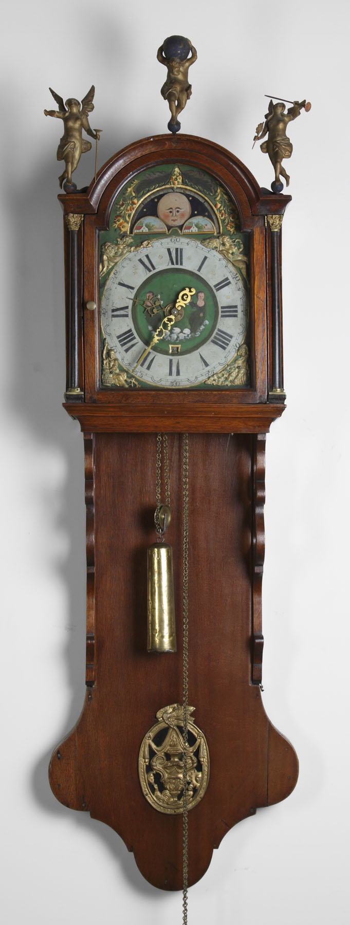 Appraisal: Early Dutch Hooded Wall Clock Oak case in old finish