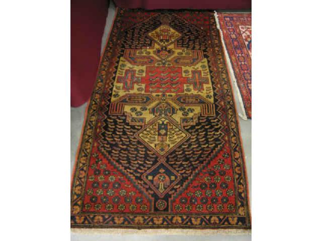 Appraisal: Hamadan Persian Handmade Rug large geometric center medallion deep colors