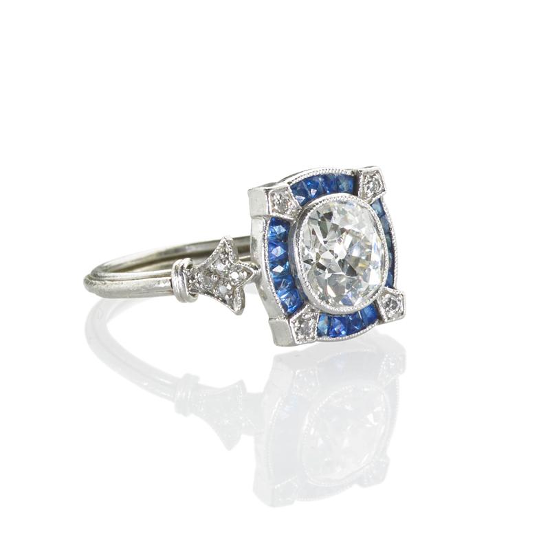 Appraisal: ART DECO DIAMOND AND SAPPHIRE PLATINUM RING Condition Report H-I