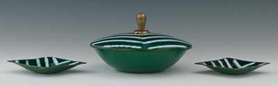 Appraisal: Enameled Covered Dish and Two Ashtrays by Edward Winter American