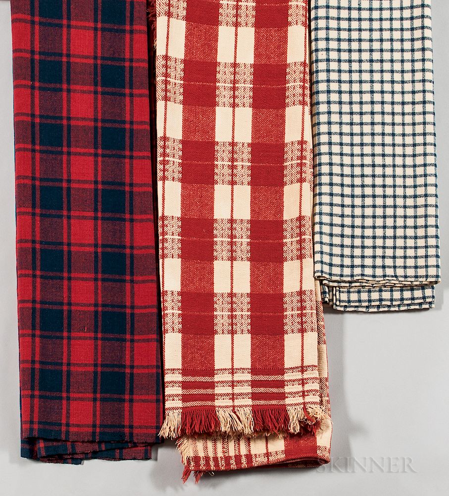 Appraisal: Three Woven Check Woolen Blankets Three Woven Check Woolen Blankets