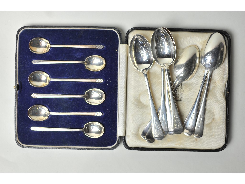 Appraisal: Lot comprising cased set of six silver coffee spoons and