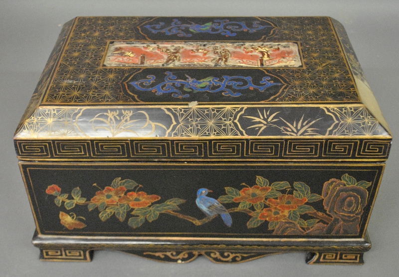 Appraisal: - Chinese lacquerware box with bird and floral decoration th