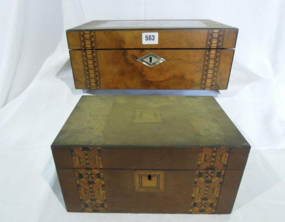 Appraisal: A walnut stationery box with parquetry inlay to the lid