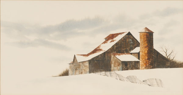 Appraisal: Rob O'Dell American b Winter Barn Scene Watercolor Signed lower