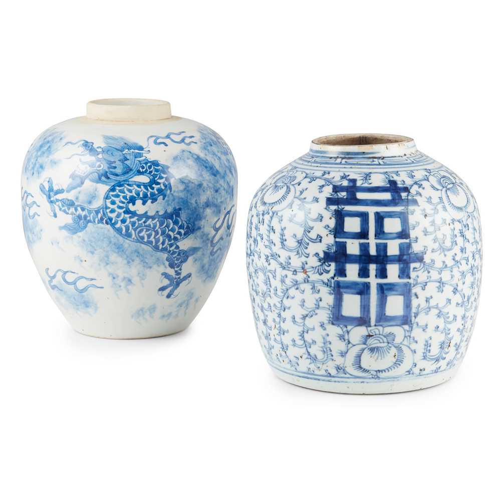 Appraisal: TWO BLUE AND WHITE GINGER JARS QING DYNASTY AND LATER