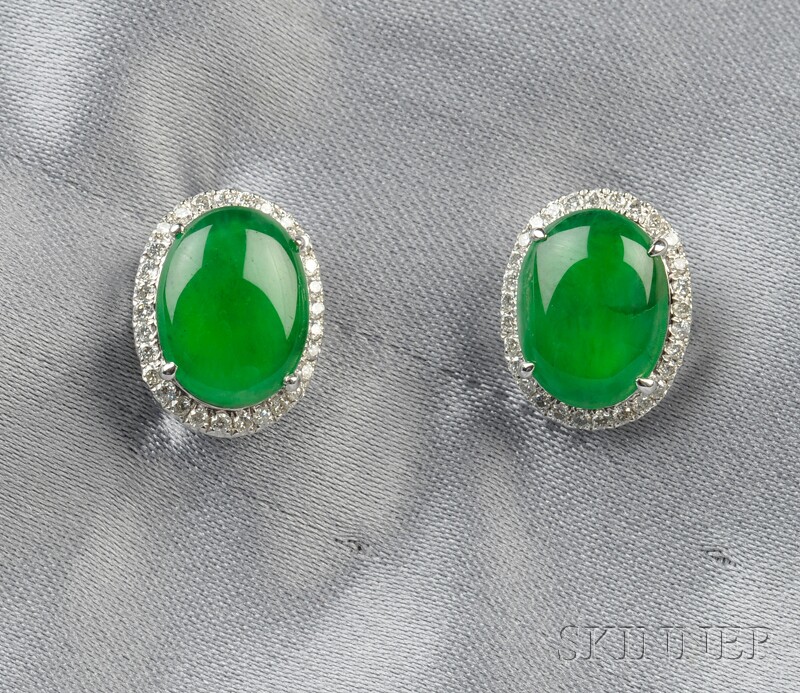 Appraisal: kt White Gold Jadeite and Diamond Earstuds each set with