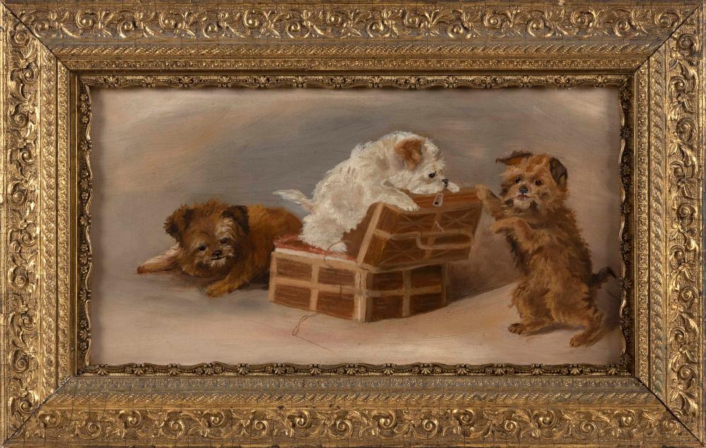 Appraisal: AMERICAN SCHOOL TH CENTURY THREE DOGS AT PLAY OIL ON