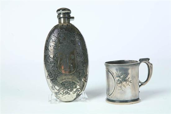 Appraisal: SILVER FLASK AND CHILD'S CUP Both marked for Wood and