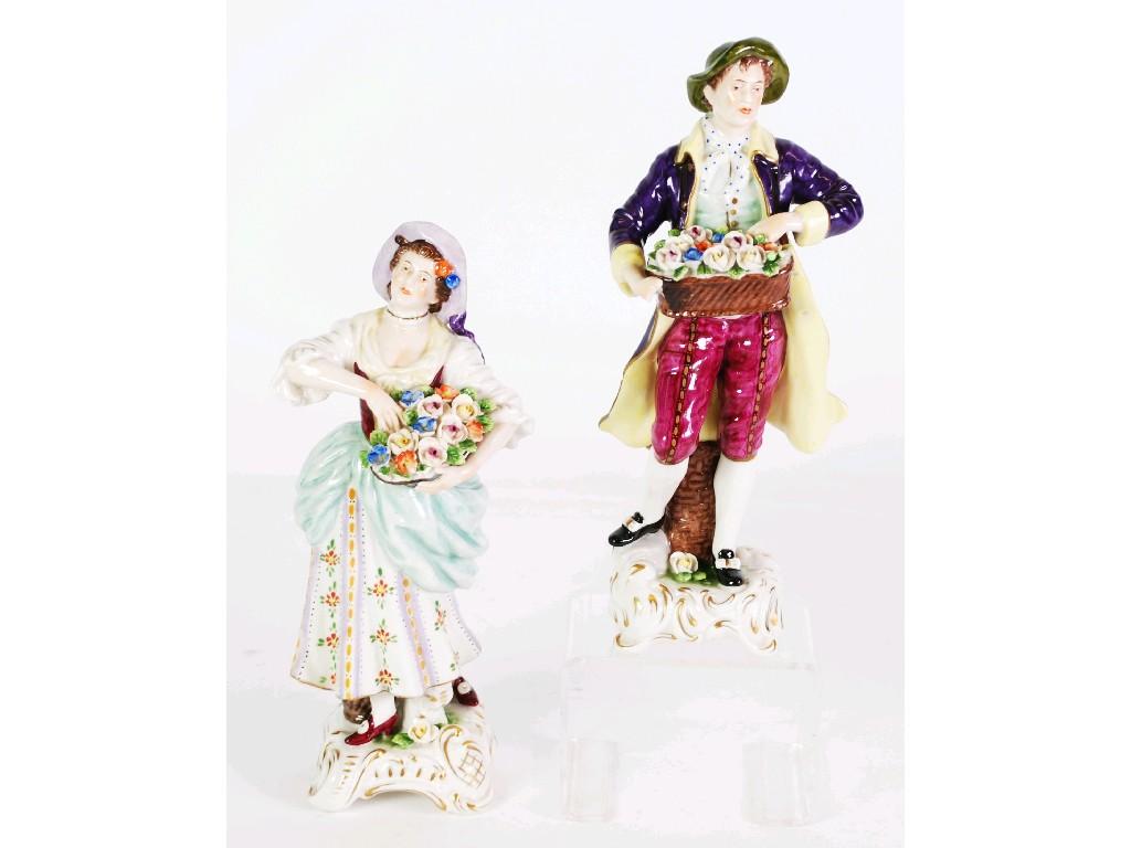 Appraisal: PAIR OF TWENTIETH CENTURY GERMAN PORCELAIN FIGURES OF FLOWER VENDORS