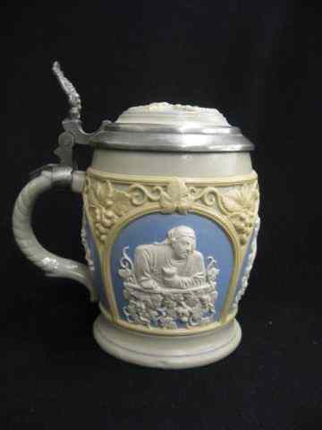 Appraisal: Mettlach Pottery Stein bas-relief cameo scenes with grape vine trim