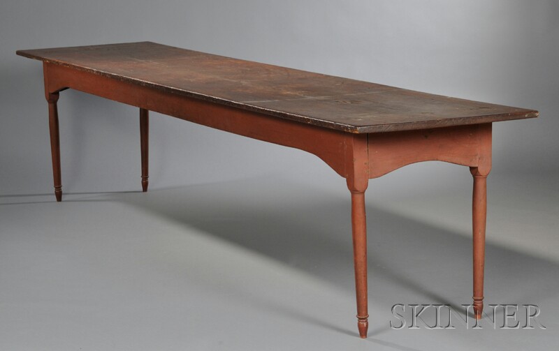 Appraisal: Shaker Pine and Maple Red-washed Work Table Mt Lebanon New