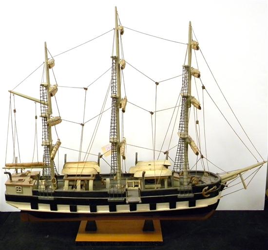 Appraisal: SHIP MODEL Wooden Whaling ship three masted on wooden stand