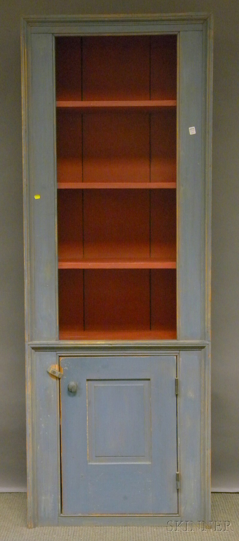 Appraisal: Blue-painted Wood Open Cupboard over Cabinet Door late th century