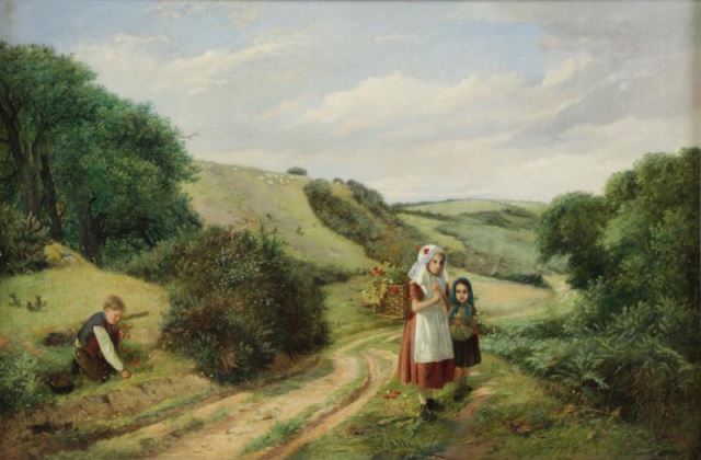 Appraisal: HUNT Charles Oil on Canvas Children PickingFlowers Signed and dated