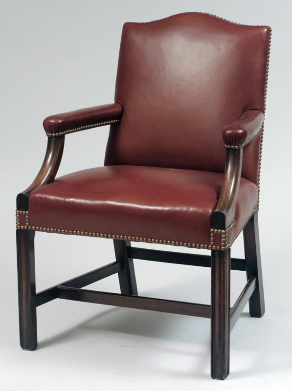 Appraisal: George III Style Mahogany and Leather Library Chair With brass