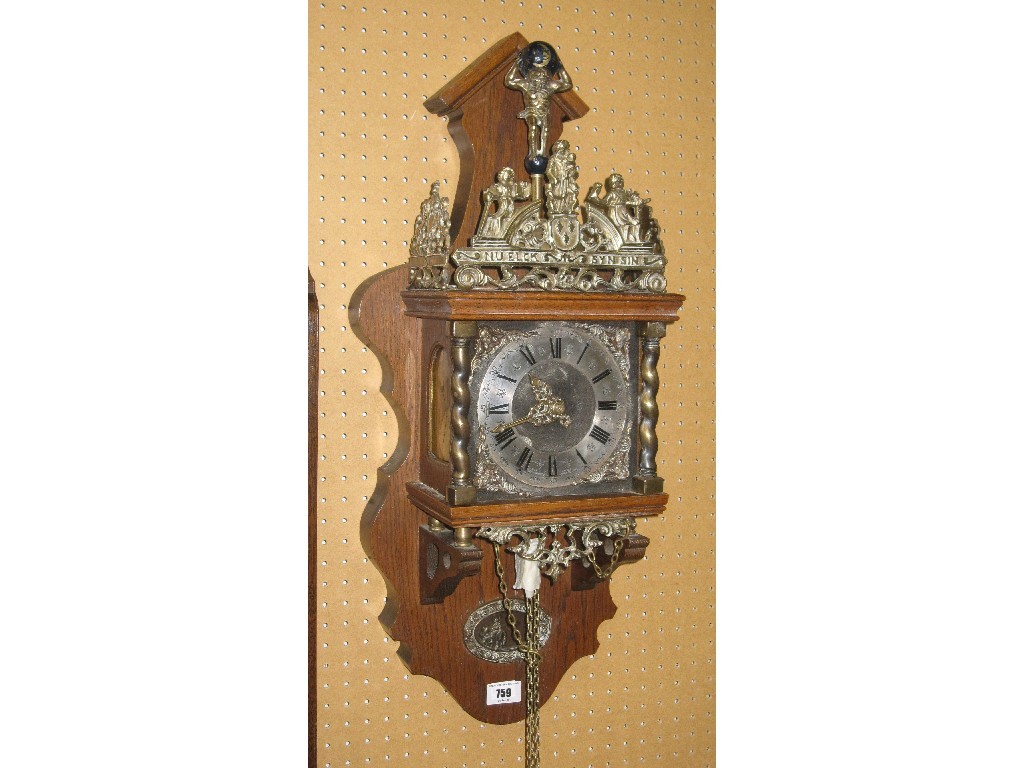 Appraisal: Reproduction oak and gilt metal mounted wall clock weights in