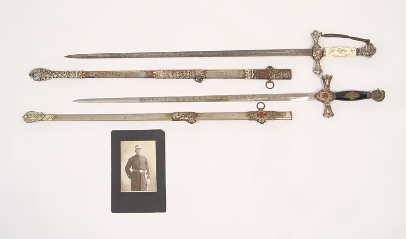 Appraisal: PIECE MASONIC LOT SWORDS CABINET PHOTO Includes 's Henderson-Ames with