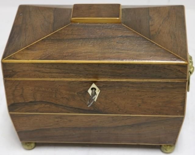 Appraisal: EARLY TH C ENGLISH MAHOGANY TEA CADDY WITHDOUBLE FITTED INTERIOR