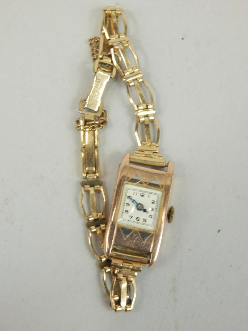 Appraisal: An Art Deco ct gold ladies wristwatch with square dial