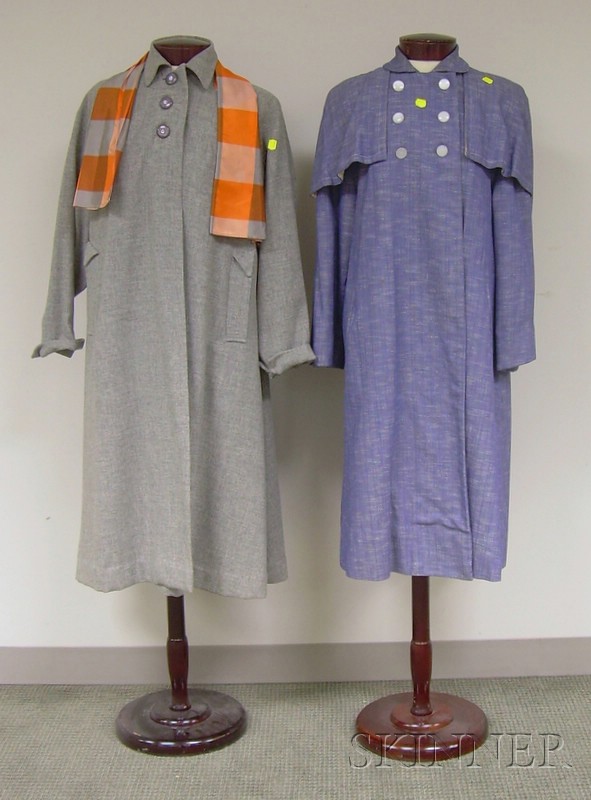 Appraisal: Two Vintage Coats a gray coat with orange-and-gray checked lining