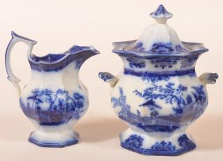 Appraisal: Flow Blue China Amoy Pitcher Sugar Bowl Flow Blue Ironstone