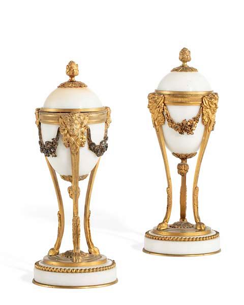 Appraisal: A pair of Louis XVI style marble cassoulettes A pair