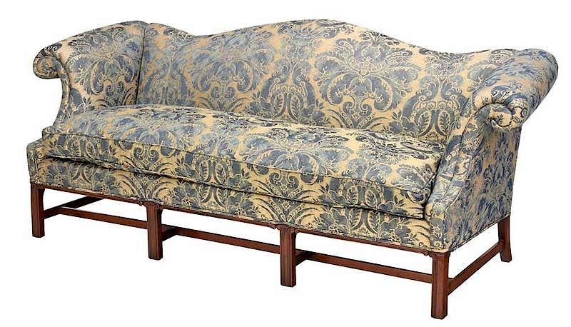 Appraisal: Chippendale Style Mahogany Camelback Sofa th century molded legs with