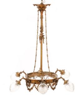 Appraisal: Louis XVI Style Gilt Bronze Six Light Chandelier Continental first