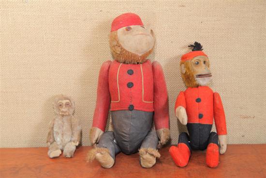 Appraisal: THREE TOY MONKEYS Two Yes No monkeys with felt jackets