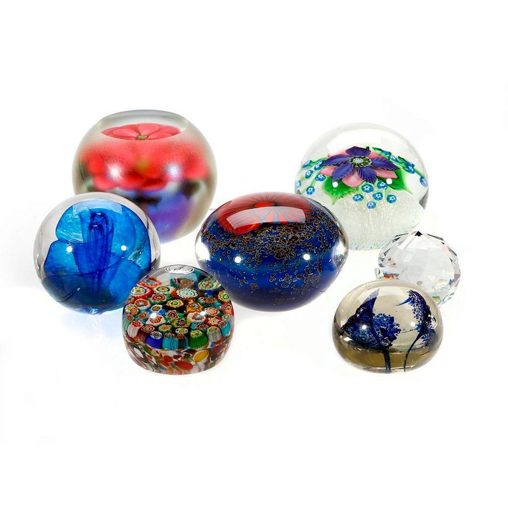 Appraisal: Seven Art Glass paperweights Seven Art Glass paper weights Orient