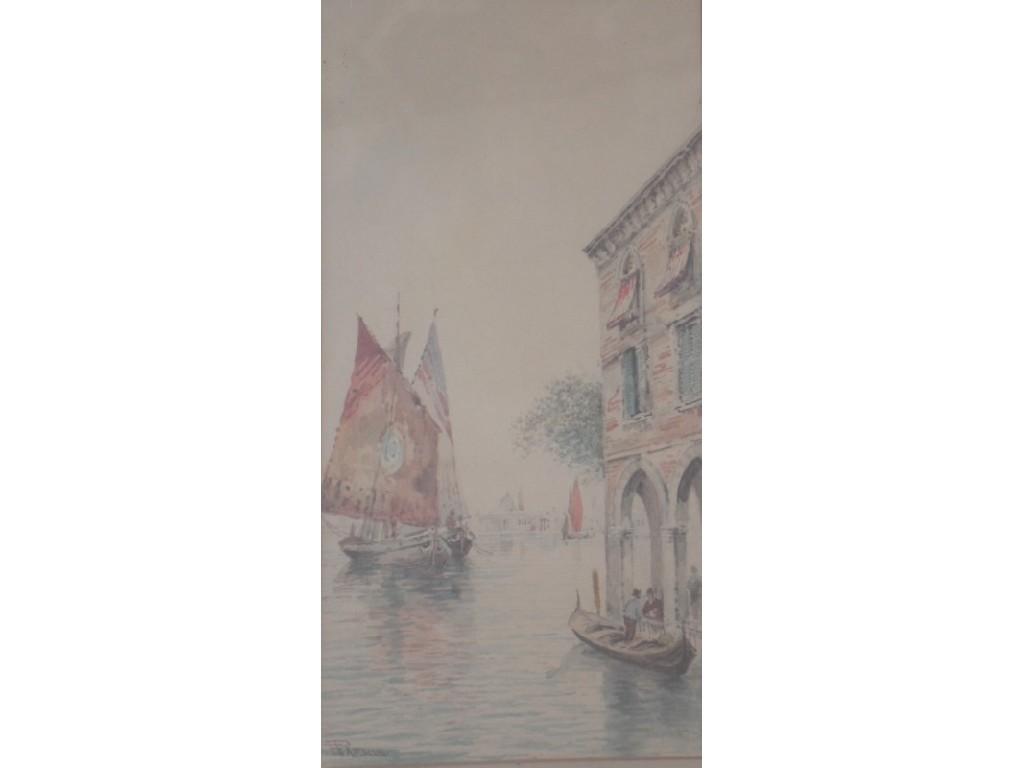 Appraisal: E Parrin Venetian scene with boats watercolour signed cm x