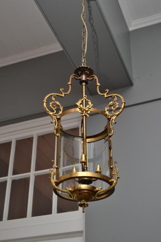 Appraisal: AN ANTIQUE FRENCH BRASS CEILING LIGHT GLASS PANEL MISSING