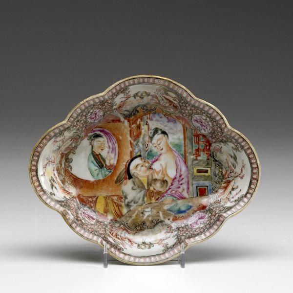 Appraisal: CHINESE EXPORT Oval serving dish with erotic image of a