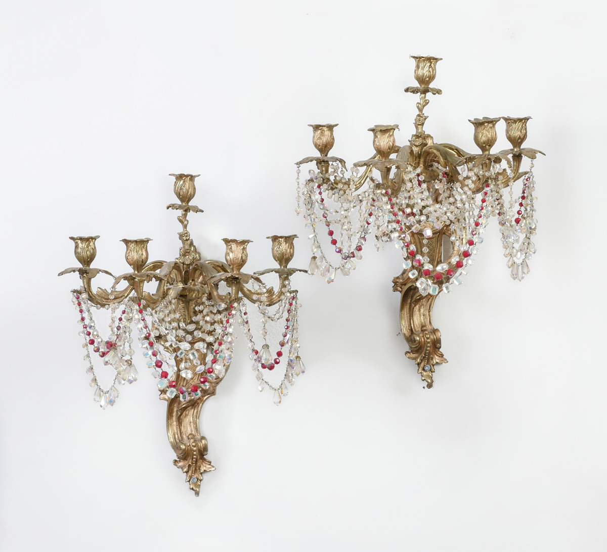 Appraisal: PAIR OF CAST BRONZE SCONCES Pair of -light sconces with