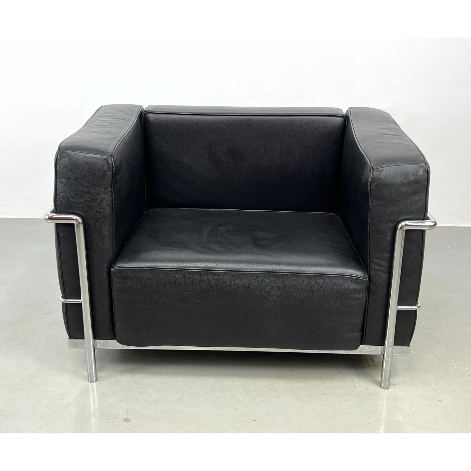 Appraisal: LeCorbusier LC style Chrome Frame Lounge Chair Black Leather LC