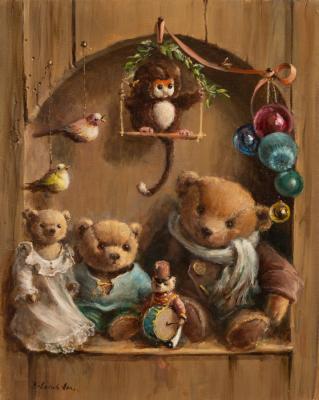 Appraisal: Deborah Jones - Teddy Bears signed oil on canvas cm