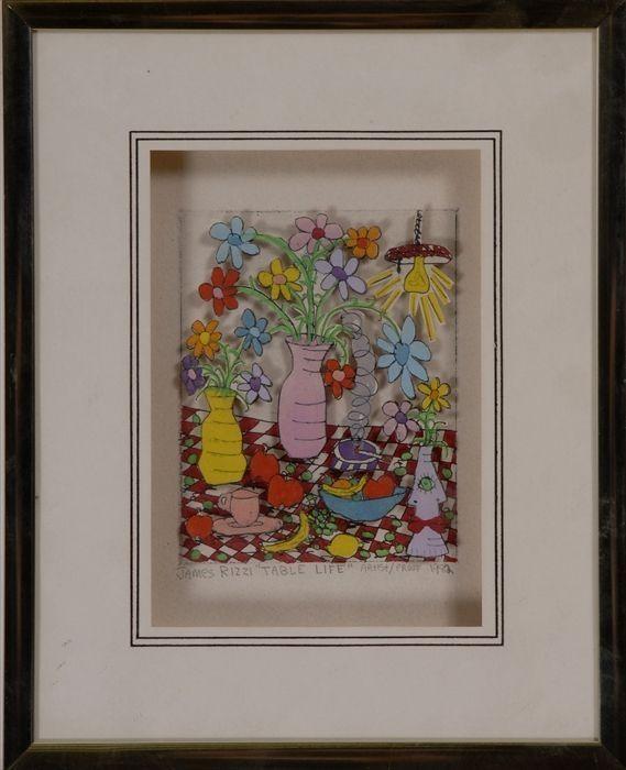 Appraisal: James Rizzi American b Table Life Etching with hand coloring