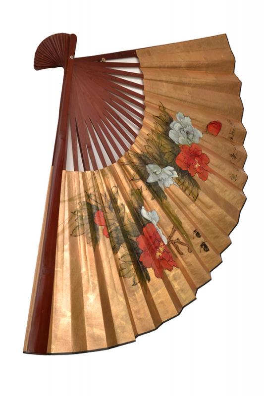 Appraisal: A LARGE PAINTED FAN with butterfly and flower design on