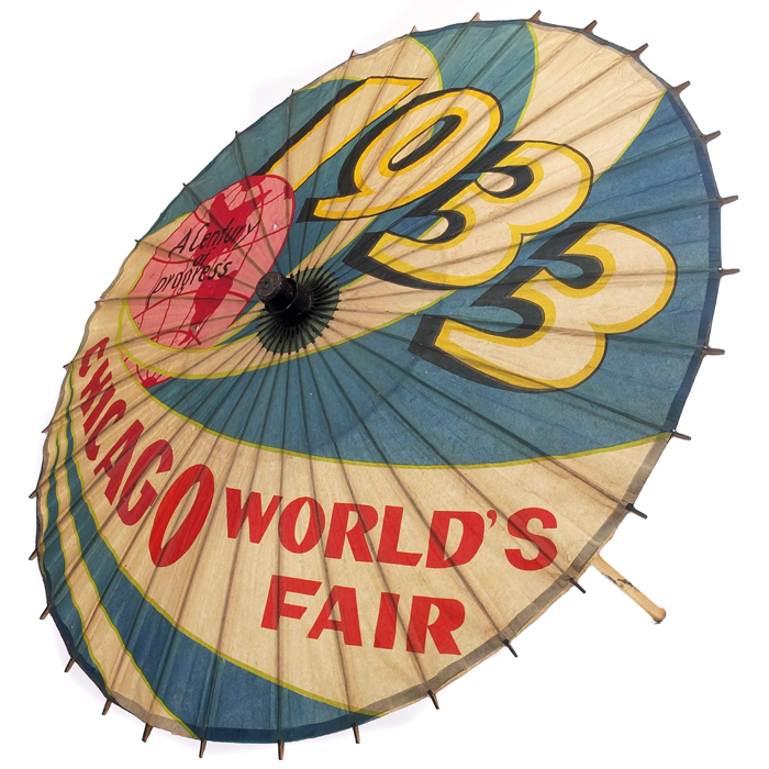 Appraisal: Vintage parasol bamboo and paper construction opens revealing an illustration