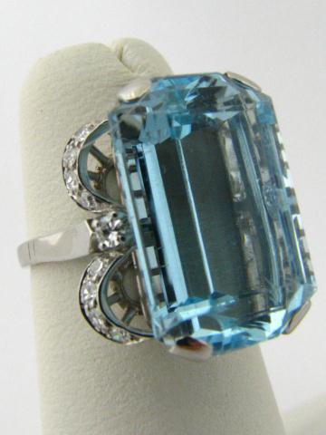 Appraisal: Estate Lady's Platinum Aquamarine Ring aqua in custom diamond encrusted