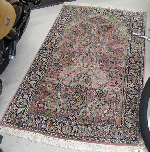 Appraisal: HAND KNOTTED ORIENTAL PRAYER RUG Indo-Persian faux silk vase and