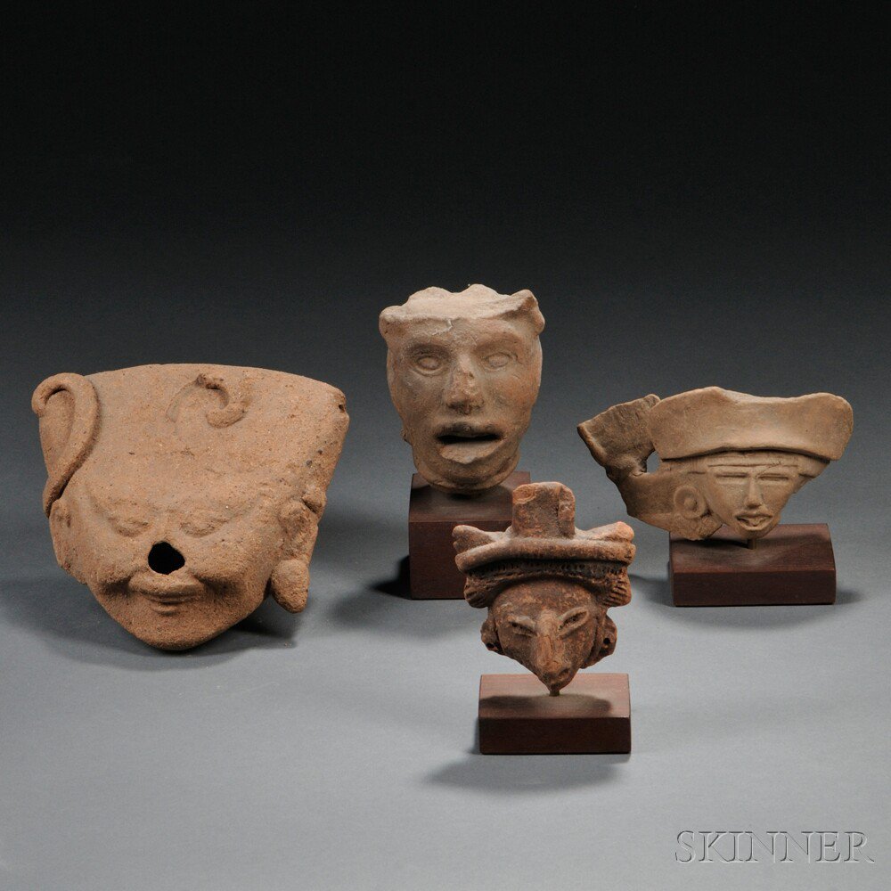 Appraisal: Four Mexican Pre-Columbian Pottery Head Fragments ht to in Estimate